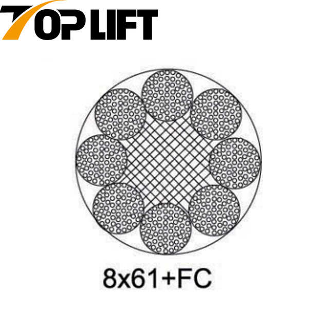 حبل أسلاك الفولاذ المجلفن / غير المجلفن 8X61+FC 8X61+IWR