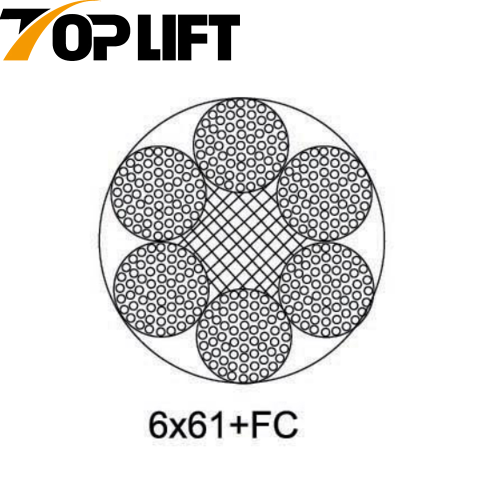 حبل أسلاك الفولاذ المجلفن / غير المجلفن 6X61+FC 6X61+IWR